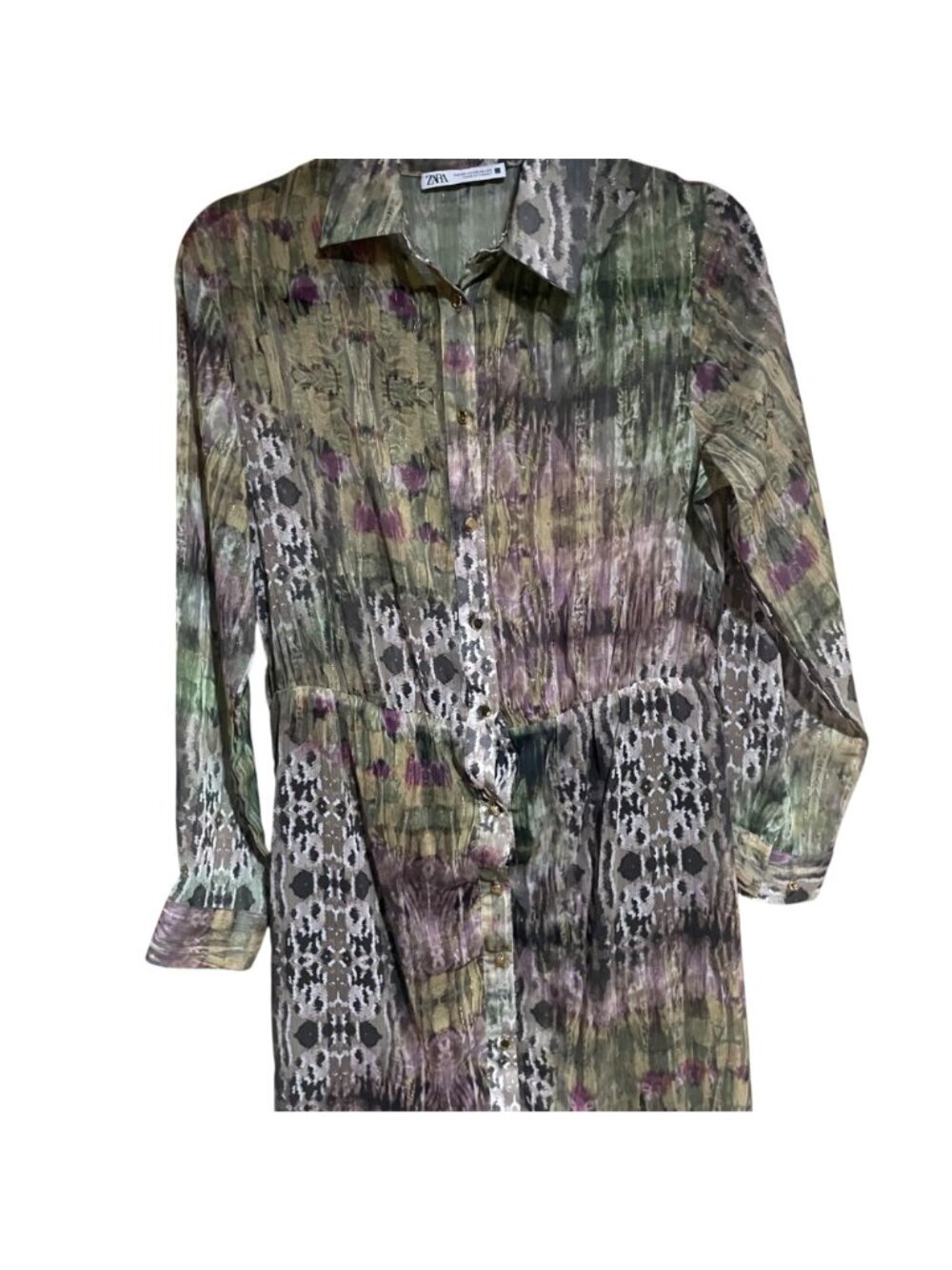 zara metallic thread animal print shirt dress - Picture 5 of 12